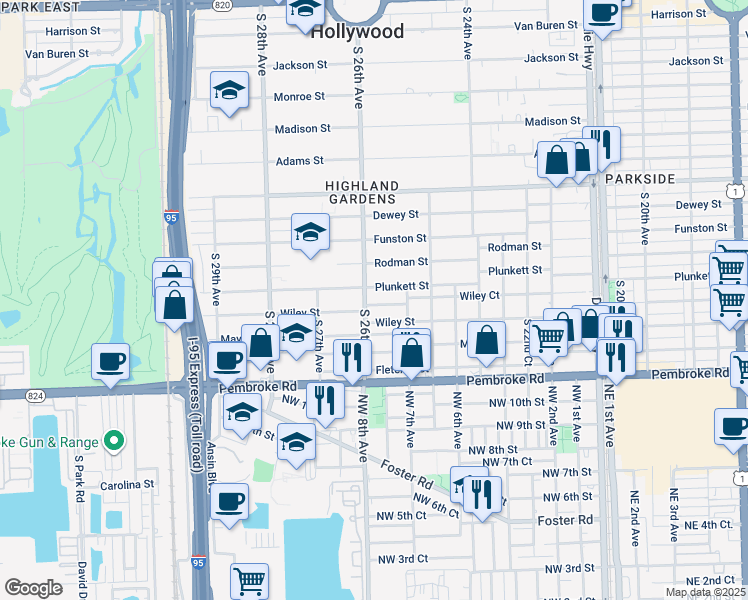 map of restaurants, bars, coffee shops, grocery stores, and more near 2545 Wiley Court in Hollywood