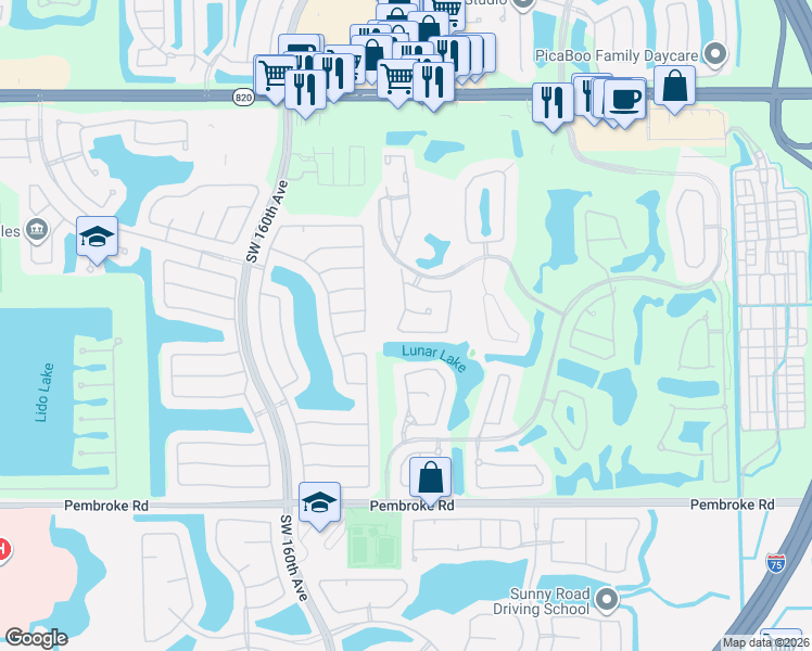 map of restaurants, bars, coffee shops, grocery stores, and more near 15859 Southwest 12th Street in Pembroke Pines