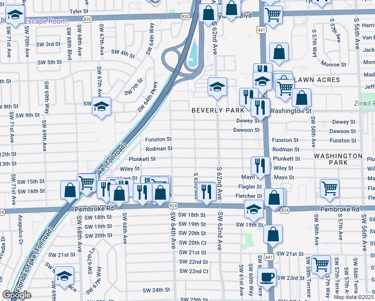map of restaurants, bars, coffee shops, grocery stores, and more near 6330 Rodman Street in Hollywood