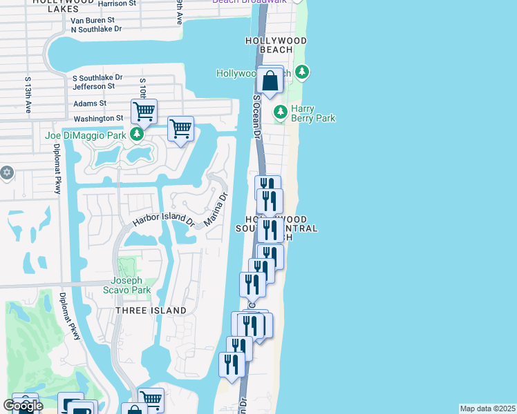 map of restaurants, bars, coffee shops, grocery stores, and more near in Hollywood
