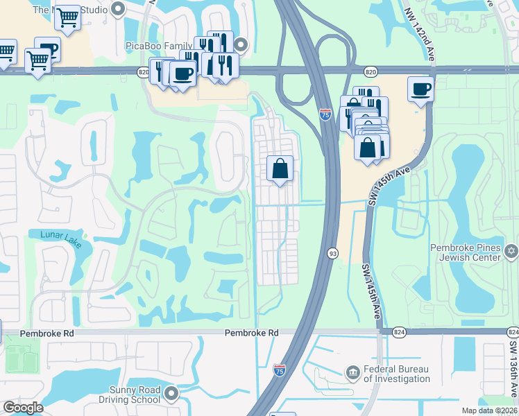 map of restaurants, bars, coffee shops, grocery stores, and more near 1013 Southwest 147th Terrace in Pembroke Pines