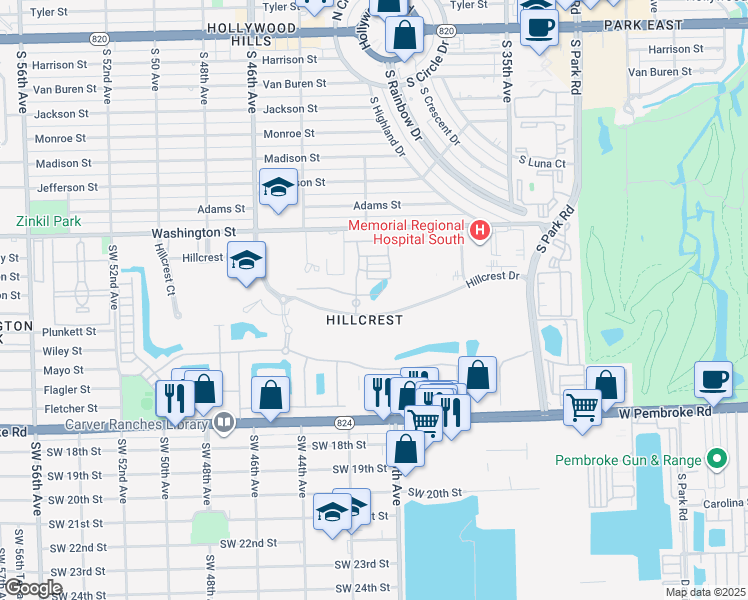 map of restaurants, bars, coffee shops, grocery stores, and more near 4330 Hillcrest Drive in Hollywood