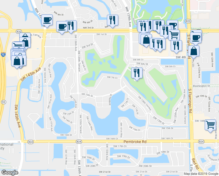 map of restaurants, bars, coffee shops, grocery stores, and more near 800 Southwest 131st Avenue in Hollywood