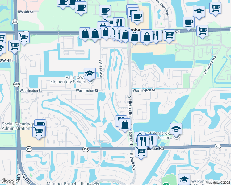 map of restaurants, bars, coffee shops, grocery stores, and more near 906 Southwest 113th Terrace in Pembroke Pines