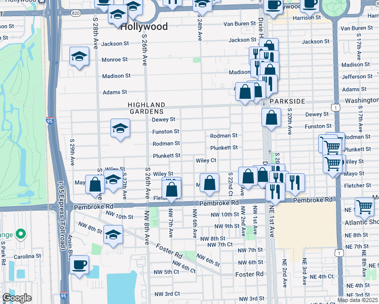 map of restaurants, bars, coffee shops, grocery stores, and more near 2439 Rodman Street in Hollywood