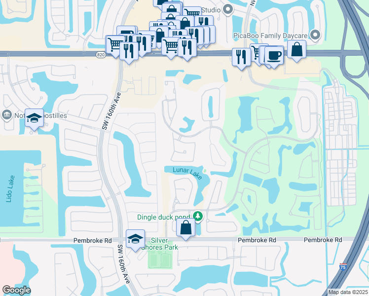 map of restaurants, bars, coffee shops, grocery stores, and more near 15851 Southwest 10th Street in Pembroke Pines