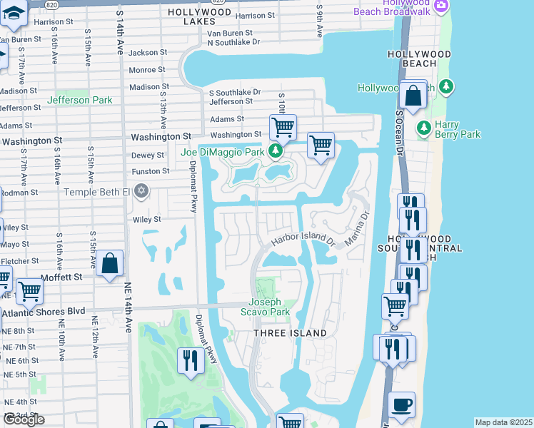 map of restaurants, bars, coffee shops, grocery stores, and more near 996 Sanibel Drive in Hollywood