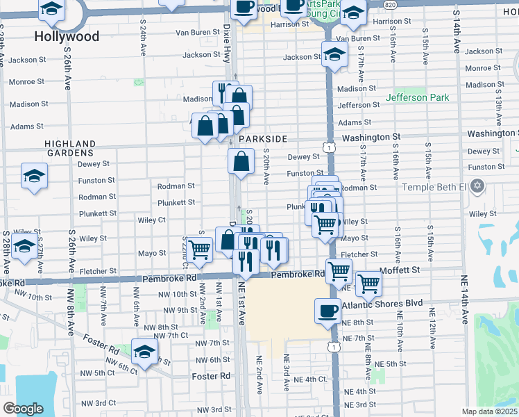 map of restaurants, bars, coffee shops, grocery stores, and more near 1950 Rodman Street in Hollywood