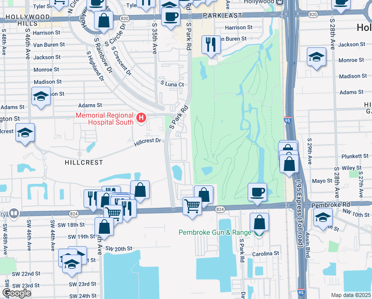 map of restaurants, bars, coffee shops, grocery stores, and more near 1041 South Park Road in Hollywood