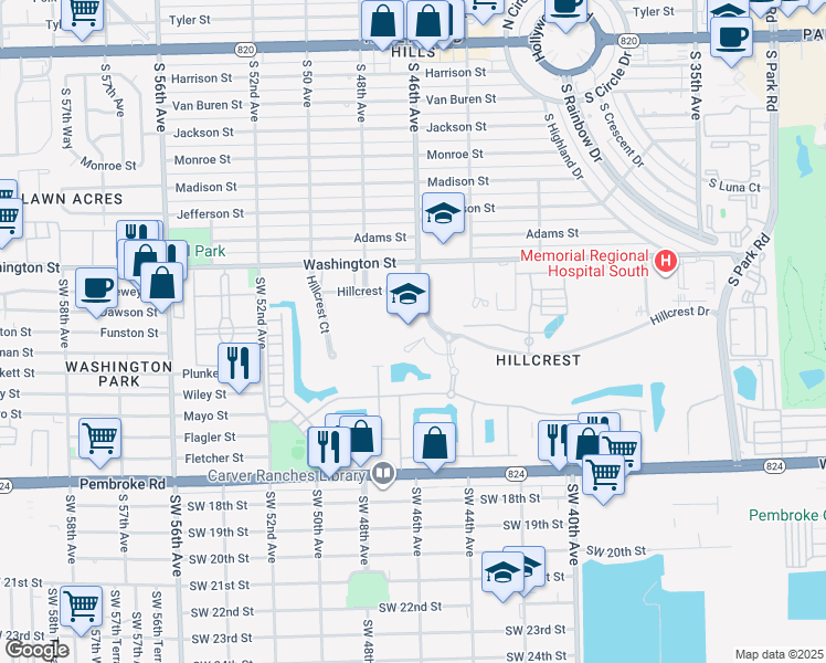 map of restaurants, bars, coffee shops, grocery stores, and more near 950 Hillcrest Drive in Hollywood