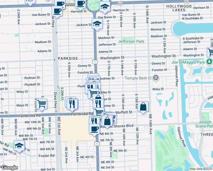 map of restaurants, bars, coffee shops, grocery stores, and more near 1646 Rodman Street in Hollywood