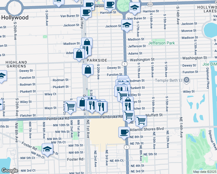 map of restaurants, bars, coffee shops, grocery stores, and more near 1906 Rodman Street in Hollywood