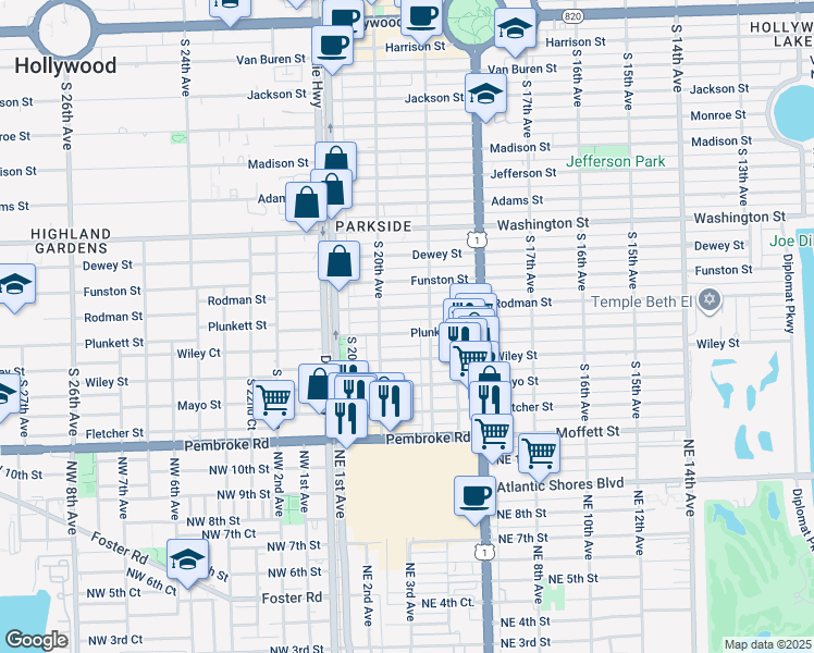 map of restaurants, bars, coffee shops, grocery stores, and more near 1906 Rodman Street in Hollywood