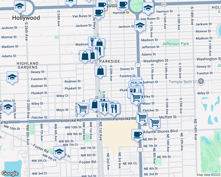 map of restaurants, bars, coffee shops, grocery stores, and more near 1950 Rodman Street in Hollywood