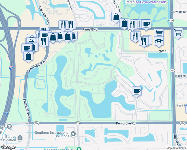 map of restaurants, bars, coffee shops, grocery stores, and more near 850 Southwest 133rd Terrace in Pembroke Pines