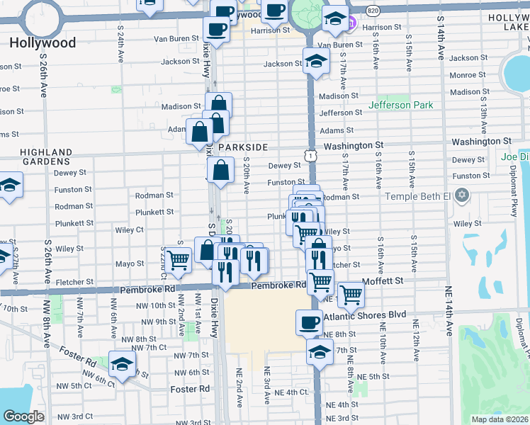 map of restaurants, bars, coffee shops, grocery stores, and more near 1906 Rodman Street in Hollywood