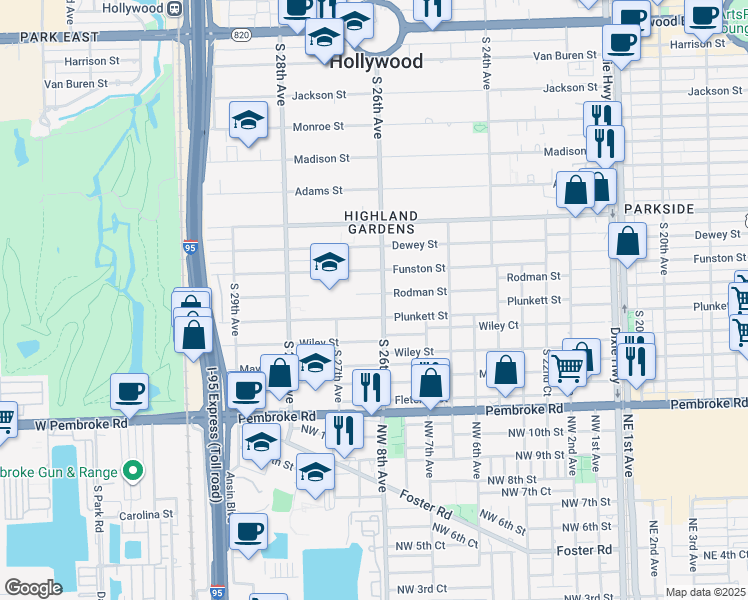 map of restaurants, bars, coffee shops, grocery stores, and more near 2612 Rodman Street in Hollywood
