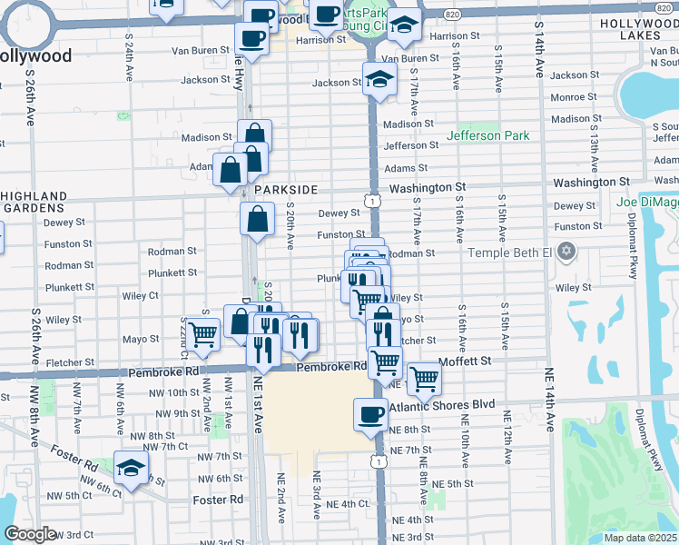 map of restaurants, bars, coffee shops, grocery stores, and more near 1906 Rodman Street in Hollywood