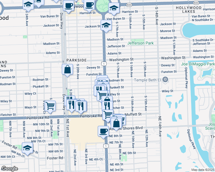 map of restaurants, bars, coffee shops, grocery stores, and more near 1738 Rodman Street in Hollywood