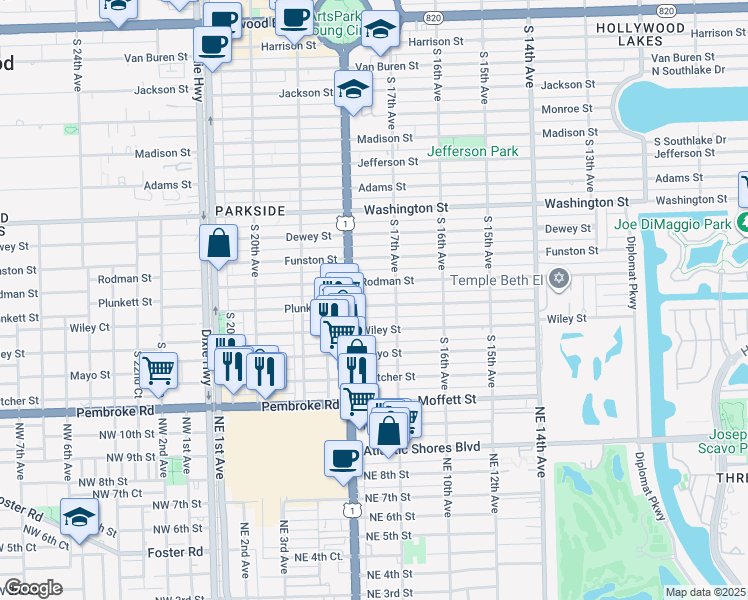 map of restaurants, bars, coffee shops, grocery stores, and more near 1738 Rodman Street in Hollywood