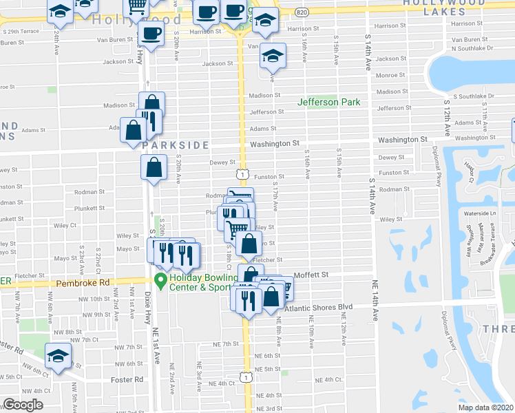 map of restaurants, bars, coffee shops, grocery stores, and more near 1738 Rodman Street in Hollywood