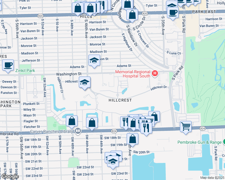 map of restaurants, bars, coffee shops, grocery stores, and more near 1036 Banyan Drive in Hollywood