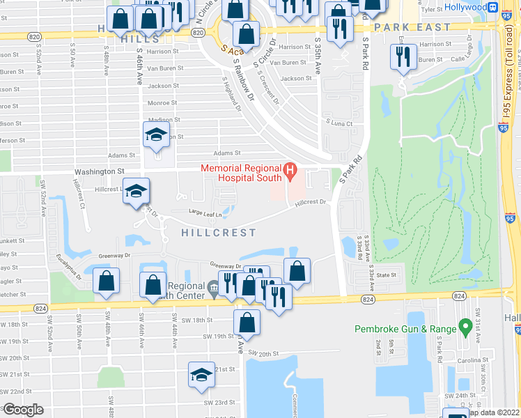 map of restaurants, bars, coffee shops, grocery stores, and more near 4001 Hillcrest Drive in Hollywood