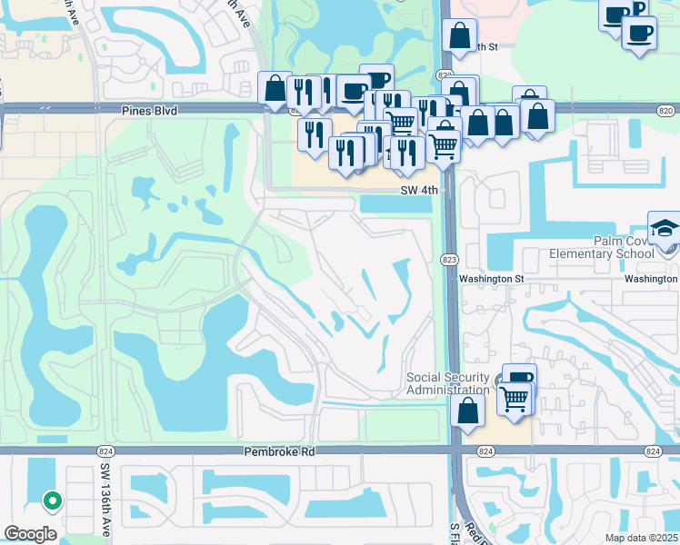 map of restaurants, bars, coffee shops, grocery stores, and more near 701 Southwest 128th Avenue in Pembroke Pines