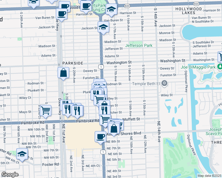 map of restaurants, bars, coffee shops, grocery stores, and more near 1738 Rodman Street in Hollywood