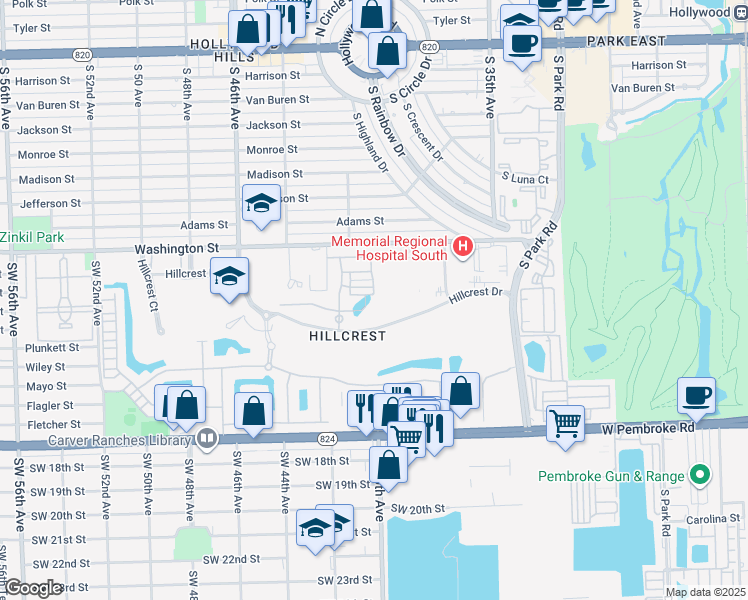 map of restaurants, bars, coffee shops, grocery stores, and more near 3976 Poinciana Lane in Hollywood