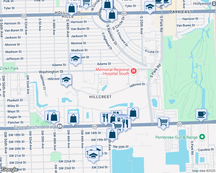 map of restaurants, bars, coffee shops, grocery stores, and more near 3976 Poinciana Lane in Hollywood