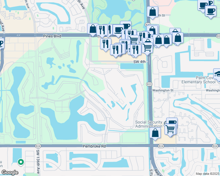 map of restaurants, bars, coffee shops, grocery stores, and more near 701 Southwest 128th Avenue in Pembroke Pines