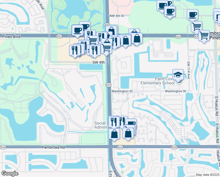 map of restaurants, bars, coffee shops, grocery stores, and more near in Miramar