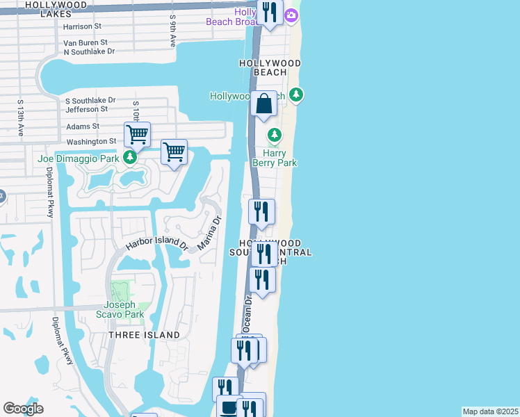map of restaurants, bars, coffee shops, grocery stores, and more near 12 Greenbriar Terrace in Hollywood