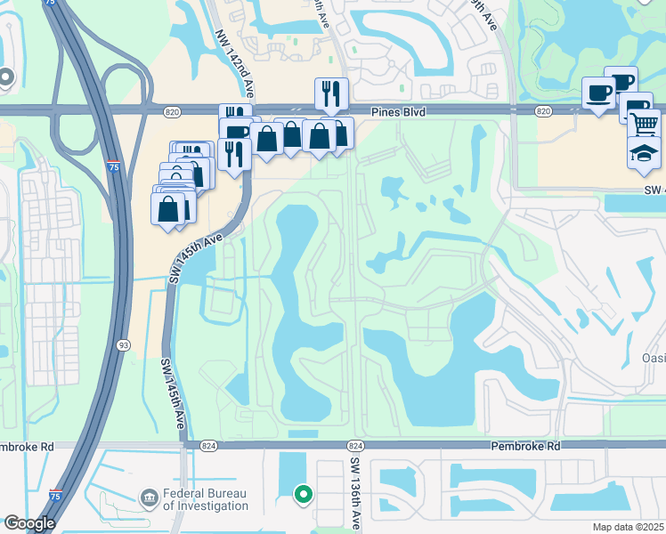 map of restaurants, bars, coffee shops, grocery stores, and more near 800 Southwest 137th Avenue in Pembroke Pines