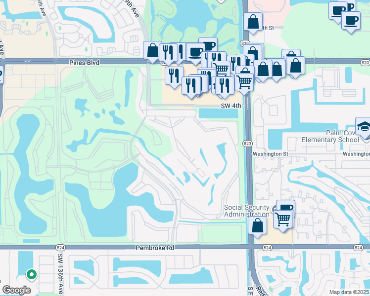 map of restaurants, bars, coffee shops, grocery stores, and more near 701 Southwest 128th Avenue in Pembroke Pines