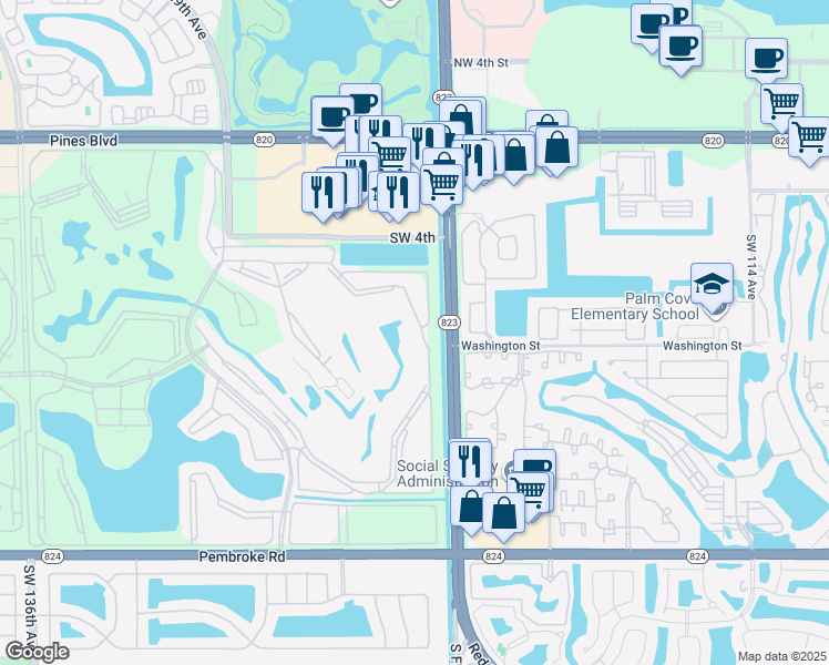 map of restaurants, bars, coffee shops, grocery stores, and more near 900 Southwest 125th Way in Pembroke Pines