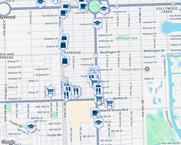 map of restaurants, bars, coffee shops, grocery stores, and more near 1815 Rodman Street in Hollywood