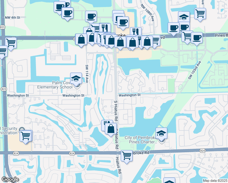 map of restaurants, bars, coffee shops, grocery stores, and more near 821 Southwest 113th Avenue in Pembroke Pines