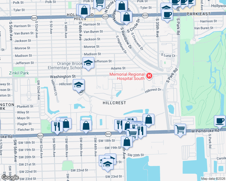 map of restaurants, bars, coffee shops, grocery stores, and more near 1036 Banyan Drive in Hollywood