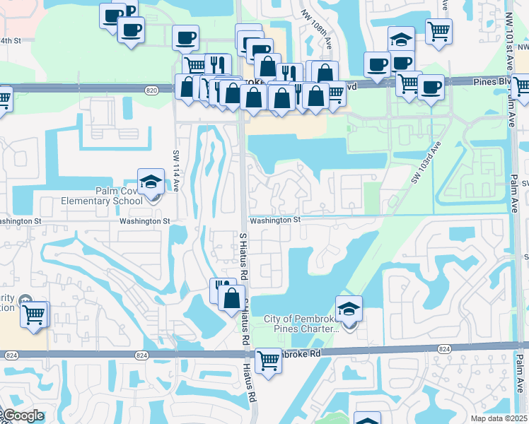 map of restaurants, bars, coffee shops, grocery stores, and more near 11133 Southwest 8th Street in Pembroke Pines