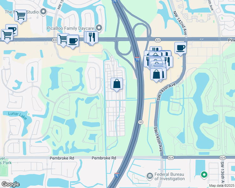 map of restaurants, bars, coffee shops, grocery stores, and more near 700 Southwest 148th Avenue in Pembroke Pines
