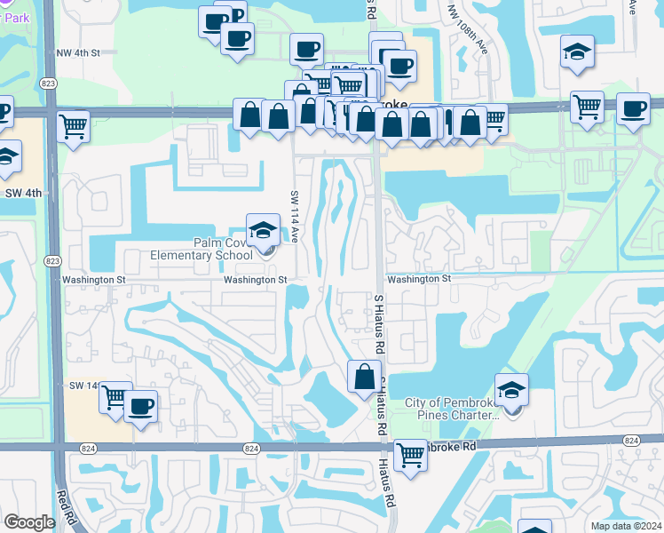 map of restaurants, bars, coffee shops, grocery stores, and more near 855 Southwest 113th Lane in Pembroke Pines