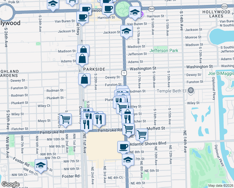 map of restaurants, bars, coffee shops, grocery stores, and more near 1815 Rodman Street in Hollywood