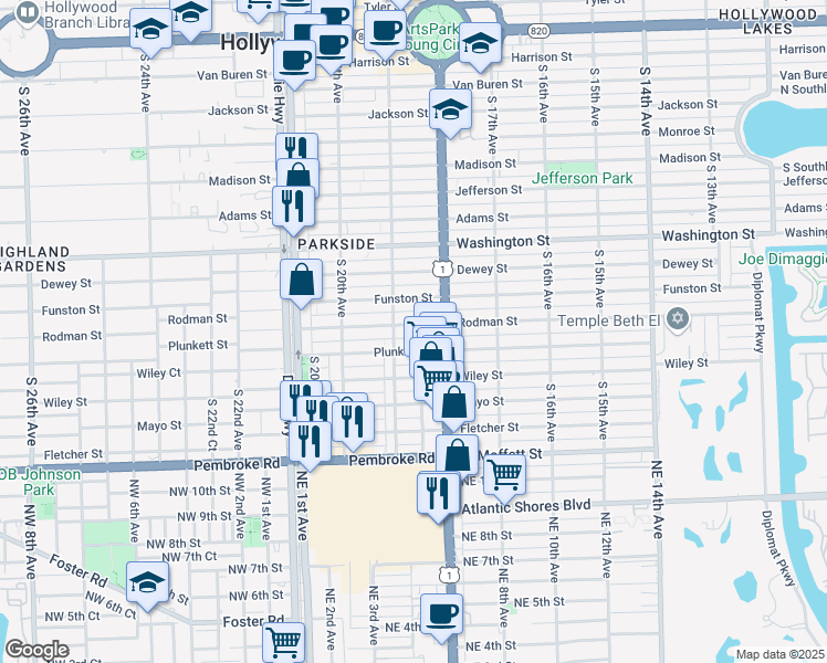 map of restaurants, bars, coffee shops, grocery stores, and more near 1815 Rodman Street in Hollywood