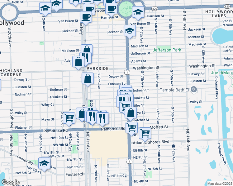 map of restaurants, bars, coffee shops, grocery stores, and more near 1906 Rodman Street in Hollywood