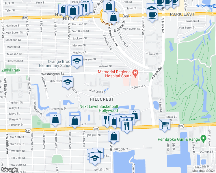 map of restaurants, bars, coffee shops, grocery stores, and more near 3976 Poinciana Lane in Hollywood