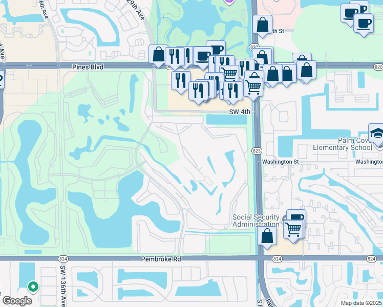 map of restaurants, bars, coffee shops, grocery stores, and more near 701 Southwest 128th Avenue in Pembroke Pines
