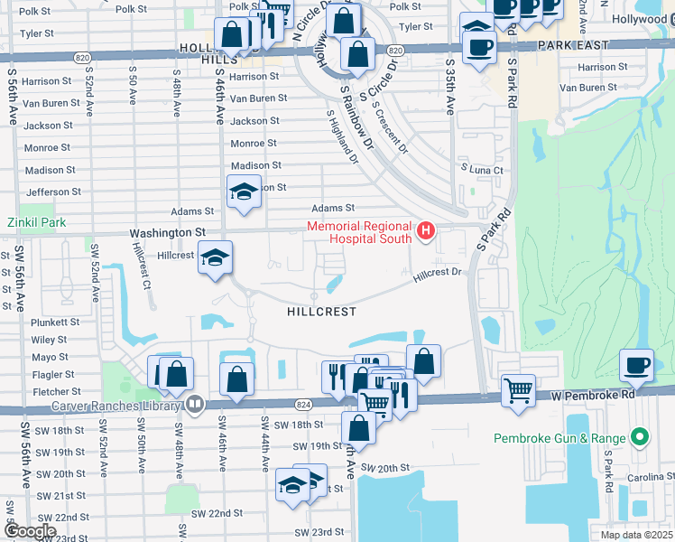 map of restaurants, bars, coffee shops, grocery stores, and more near 3976 Poinciana Lane in Hollywood