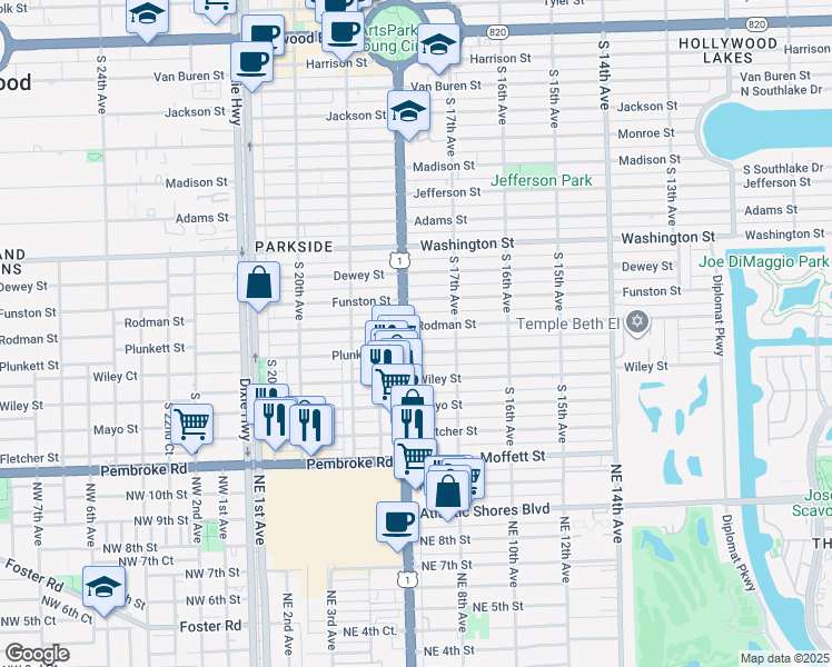 map of restaurants, bars, coffee shops, grocery stores, and more near 1738 Rodman Street in Hollywood
